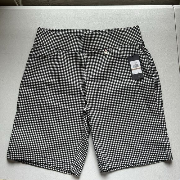 Tommy Hilfiger Womens Shorts 12 Gingham Plaid Bermuda Pull On Stretch 10" Inseam - Picture 1 of 10